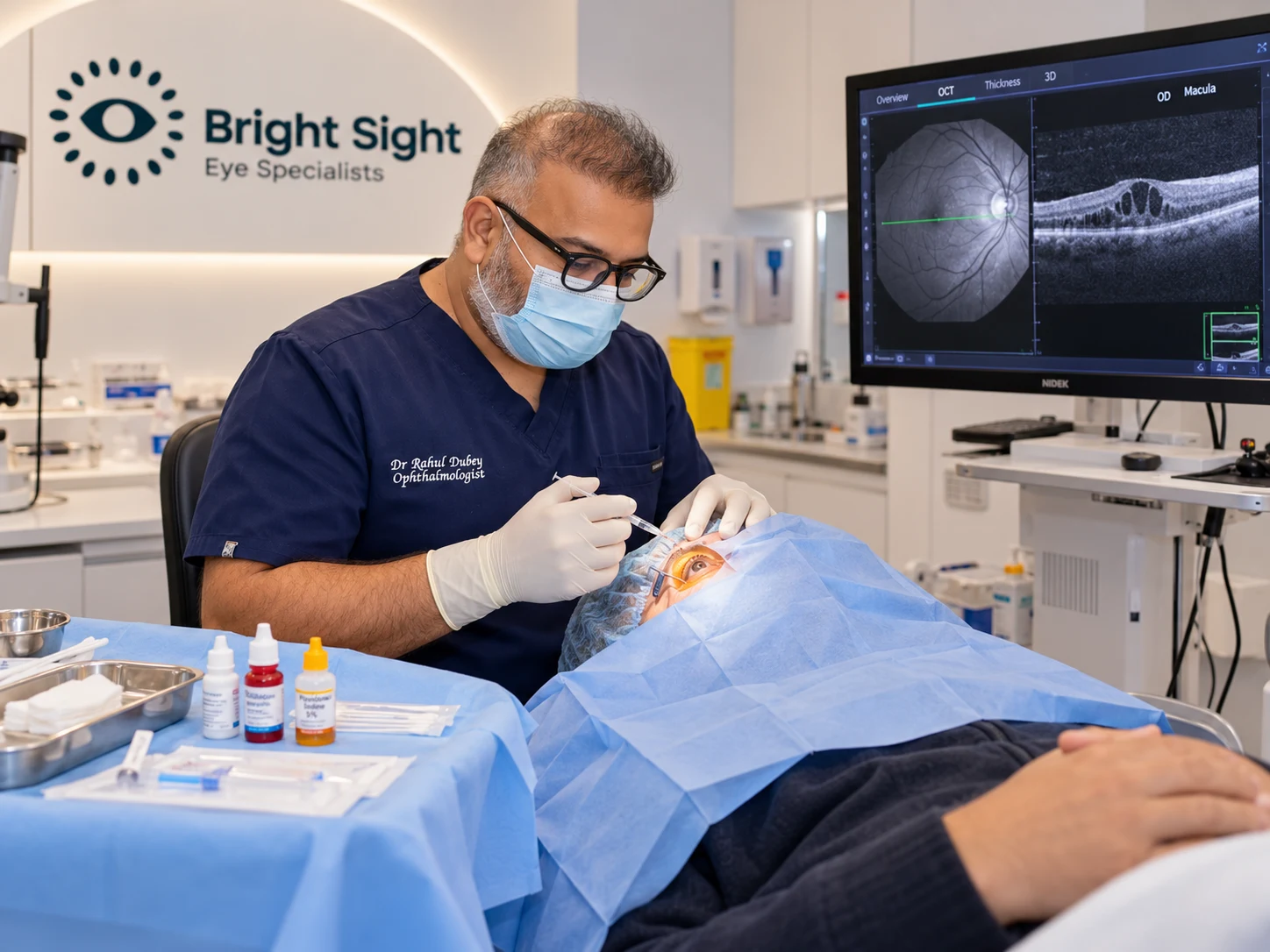 Dr Rahul Dubey performing an intravitreal injection in a controlled clinical setting