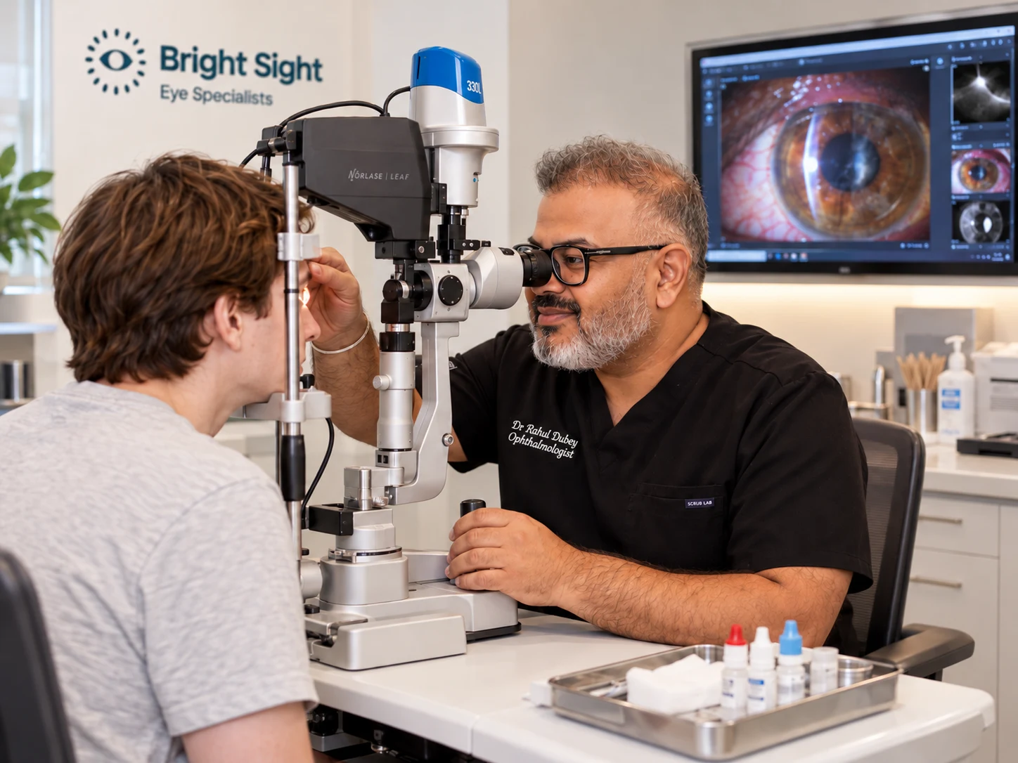 Dr Rahul Dubey performing a detailed examination for ocular inflammation